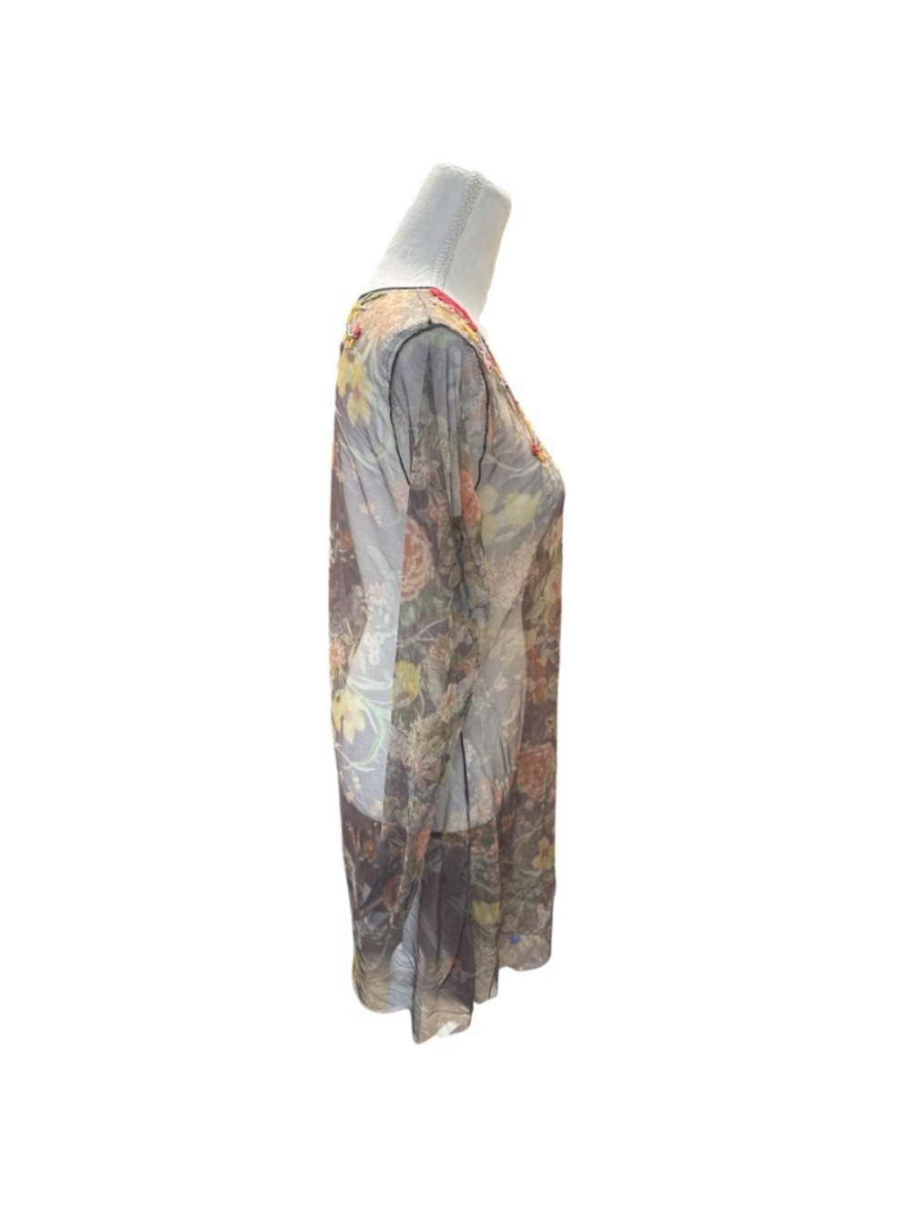 Johnny Was BIYA Dress Womens S Multicolor Bohemian Embroidered Sheer Overlay